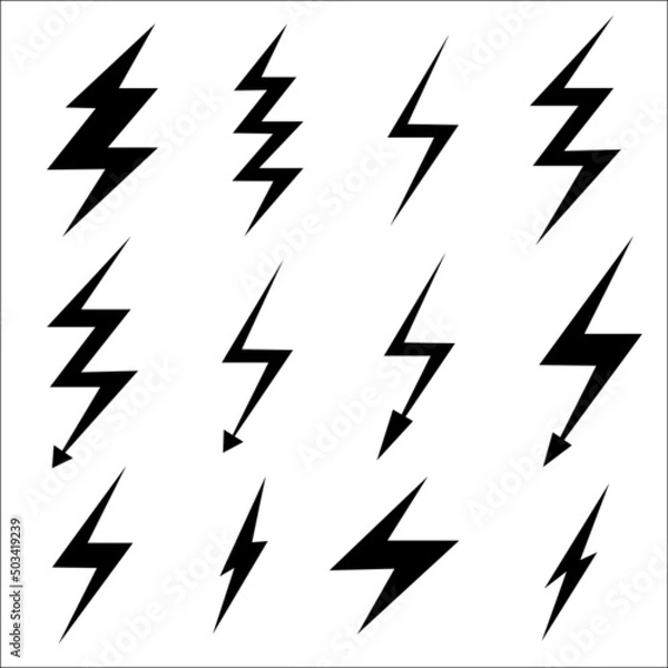 Fototapeta Set of Lightning flat icons on white background. Modern flat style. For web sites and banners design. Vector illustration.