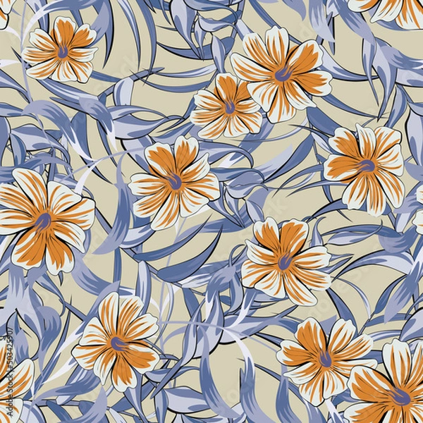 Fototapeta Summer seamless background with wildflowers and grass. Цветочный pattern for printing on the material, advertising booklets. Stylized as a watercolor.