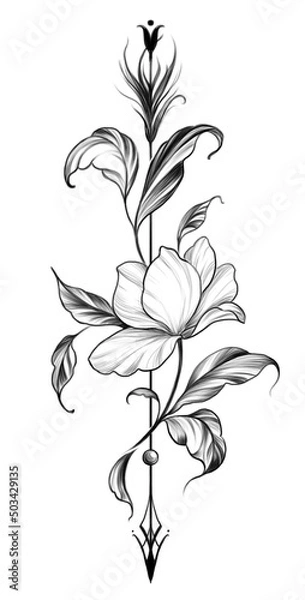 Obraz Tattoo graphic illustration decorative element an Arrow with a flower