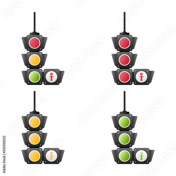 Obraz Set of traffic light signal with red, yellow and green color, Flat design and vector of traffic light icon.