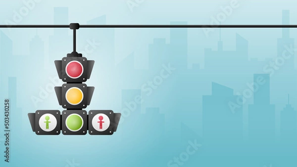 Obraz Concept traffic light banner free space for text. Traffic light signal with red, yellow and green color, Vector illustration of business card stoplight.