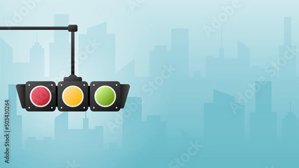 Fototapeta Concept traffic light banner free space for text. Traffic light signal with red, yellow and green color, Vector illustration of business card stoplight.