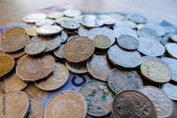 Fototapeta 画面いっぱいに敷き詰められたオーストラリアドルのコイン