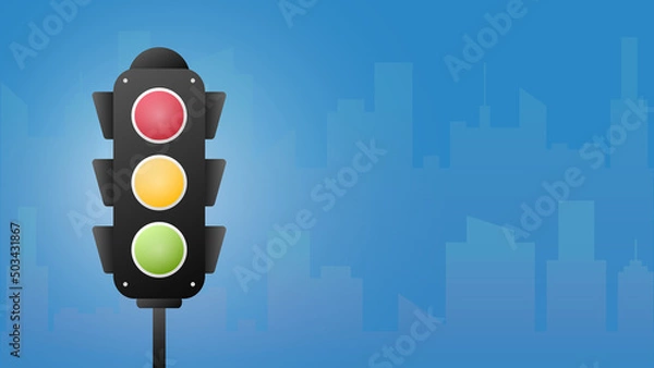 Obraz Concept traffic light banner free space for text. Traffic light signal with red, yellow and green color, Vector illustration of business card stoplight.