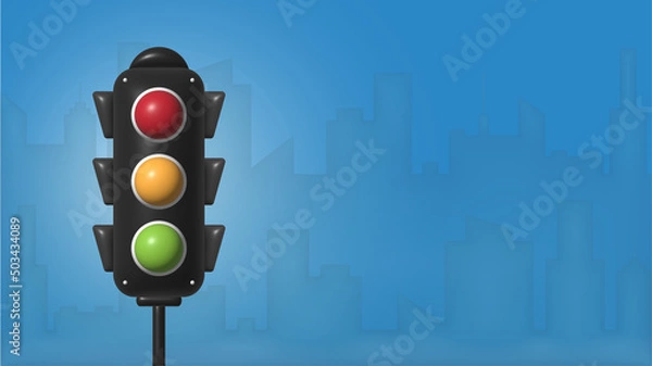 Obraz 3D traffic light signal with red, yellow and green color, Concept traffic light banner free space for text. Vector illustration of stoplight.