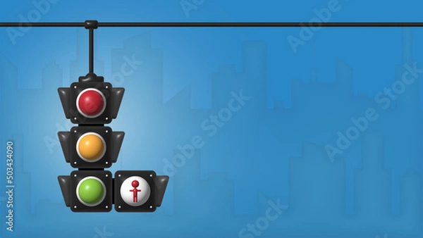 Obraz 3D traffic light signal with red, yellow and green color, Concept traffic light banner free space for text. Vector illustration of stoplight.
