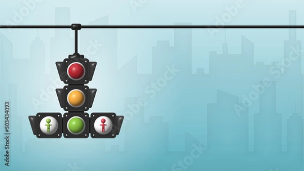 Obraz 3D traffic light signal with red, yellow and green color, Concept traffic light banner free space for text. Vector illustration of stoplight.