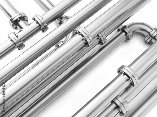 Obraz Group metal pipe on a white background close-up.