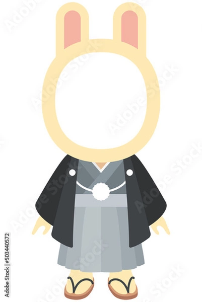 Fototapeta 紋付き袴を着たウサギの顔出しパネルのイラスト