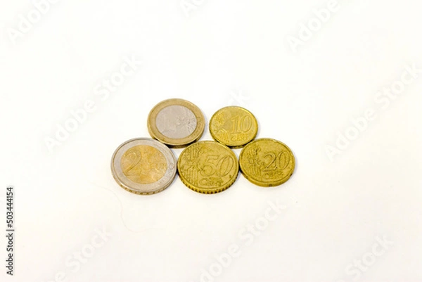 Fototapeta Some of different euro coins isolated on white