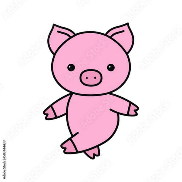 Fototapeta Cute walking pig simple vector illustration