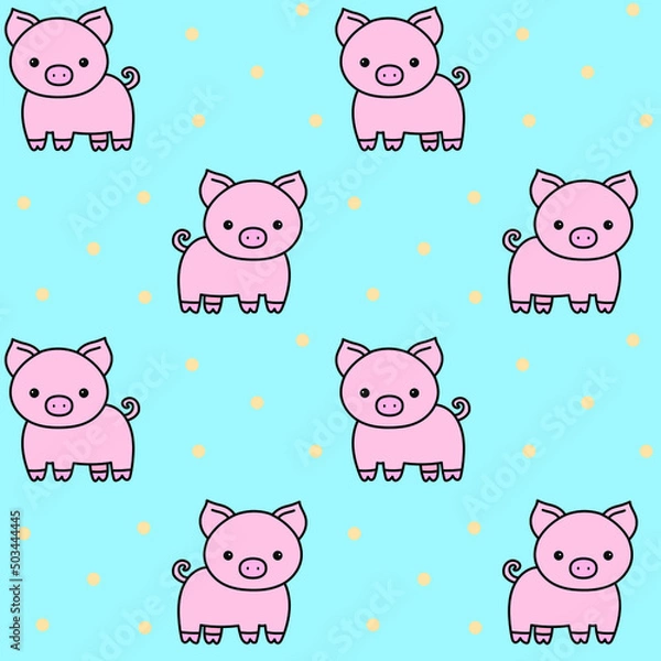 Fototapeta Cute pig vector doodle seamless pattern
