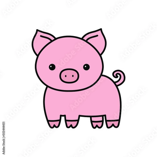 Fototapeta Cute pig vector doodle illustration