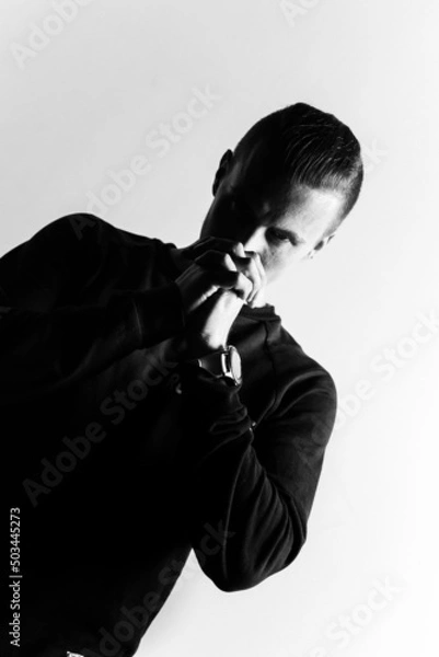Obraz Black and white man model shots on white background