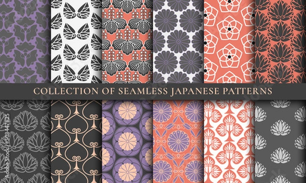 Obraz Japanese Asian spring traditional seamless patterns collection set