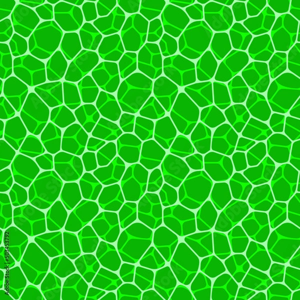 Fototapeta Green fresh seamless pattern vector illustration. Leaf cell repeated wallpaper. Irregular rounded shapes for organic cosmetics, beauty products and healthy food. Natural background in a bright colors