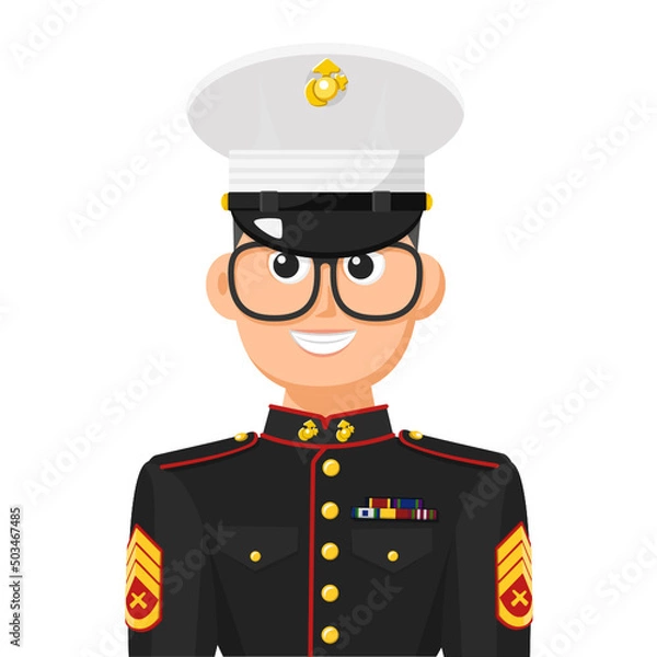 Obraz US marine sergeant in simple flat vector. personal profile icon or symbol. military people concept vector illustration.