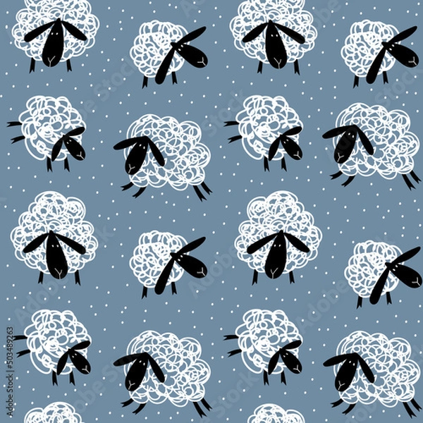 Fototapeta Sheep. Seamless vector pattern. Fabric or wrapping print with cute hand drawn sheep for kids.