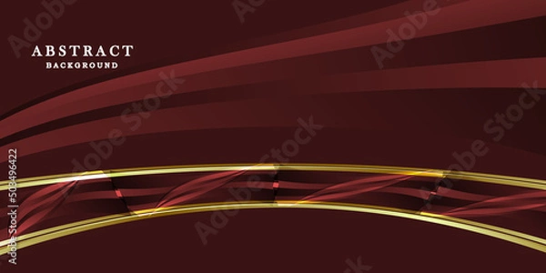 Fototapeta Abstract dark red background with gold lines