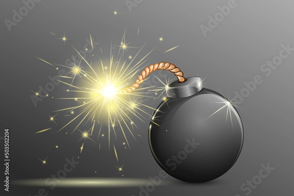 Fototapeta Cartoon black bomb ready to explode.
