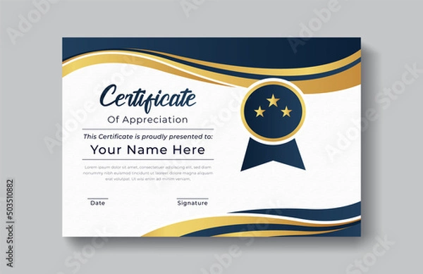 Fototapeta Modern certificate appreciation, certificate achievement template, award, achievement, certificate of recognition, excellence, certificate border, completion template certificate design template