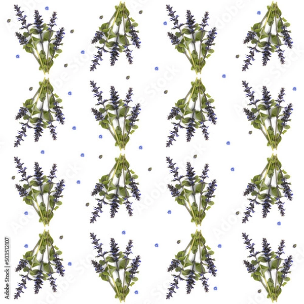 Obraz Repeatable pattern made with real flowers and plants on white background