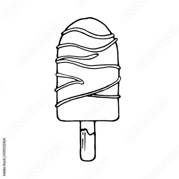 Fototapeta Popsicle ice cream with cream strips. Ice cream on a stick. Idea for packaging, coloring, logo.
