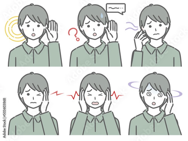 Fototapeta 耳の調子が悪い私服の若い男性