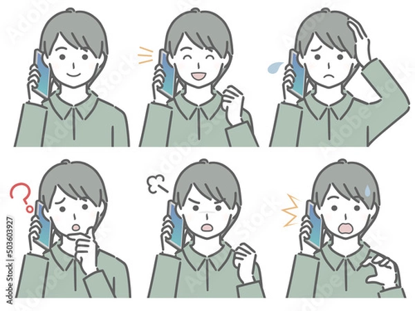 Fototapeta スマホで話す私服の若い男性