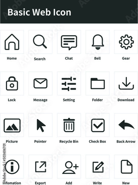 Obraz Web basic icon set. Set of web icon symbol vector.