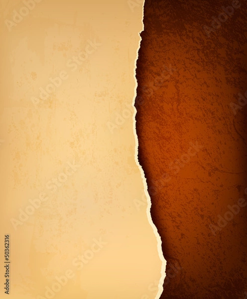 Fototapeta Retro background with old ripped paper and brown leather. Vector