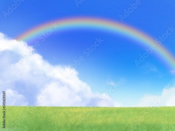 Obraz 草原と爽やかな青空　背景素材