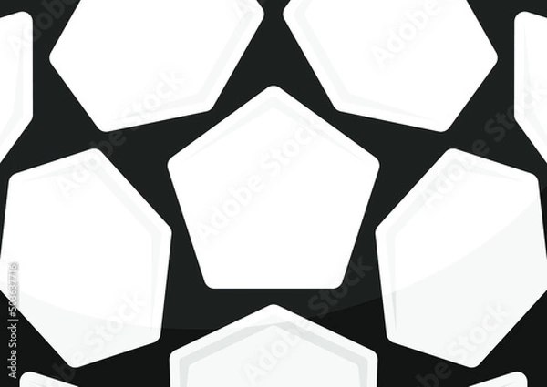 Fototapeta Vector rectangular sport polygonal background or texture of soccer ball with five-pointed stars, pentagons and hexagons. Black and white football illustration.