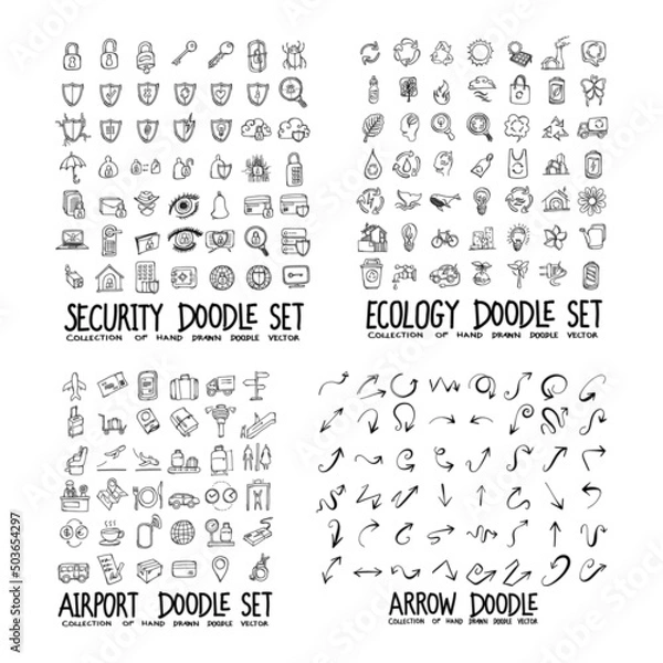 Fototapeta Doodle Vector collection of Security, Ecology, Airport and Arrow eps10