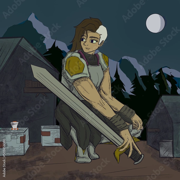 Obraz Guerrera en campamento.