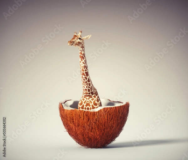Obraz Giraffe inside a coconut.