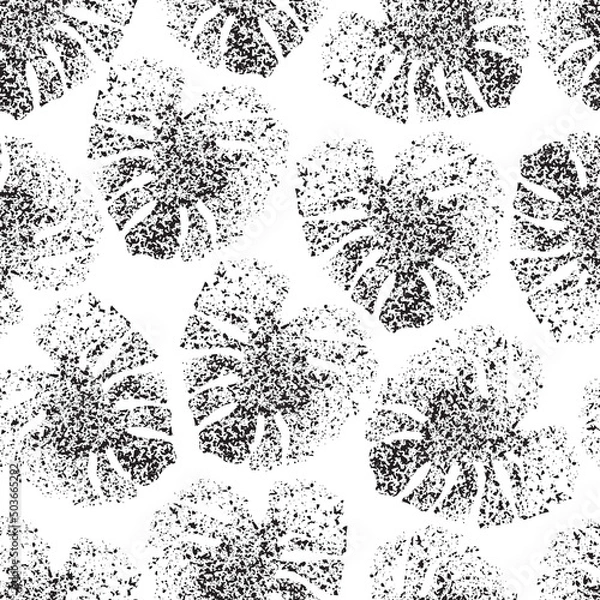 Obraz Tropical seamless pattern with monochrome grunge monstera leaves silhouette