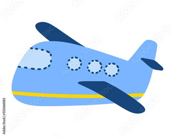 Fototapeta Blue plane in cartoon style isolated on white background. Vector illustration