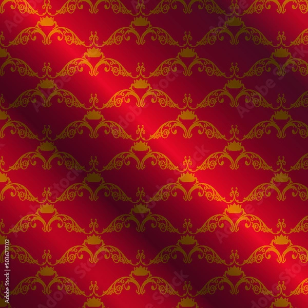 Fototapeta Royal vector textile on red background, luxury red royal wallpaper, layout design, poster template, background, art