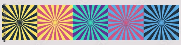 Obraz Retro sunburst pattern background vector set five colors
