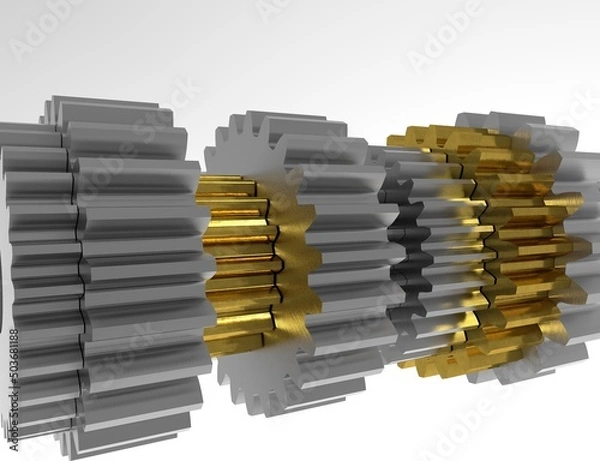 Fototapeta Gearbox gear block. The gears are hardly exposed.