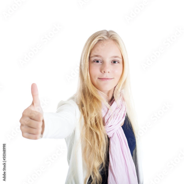 Obraz Блондинка показывает знак "Отлично!"