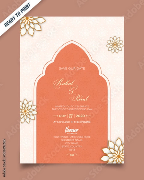 Obraz Clean looking flower background wedding invitation card with vector template