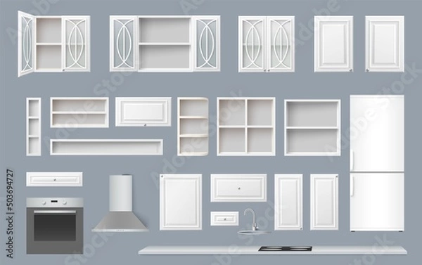 Fototapeta Kitchen constructor realistic vector 3d mockup set