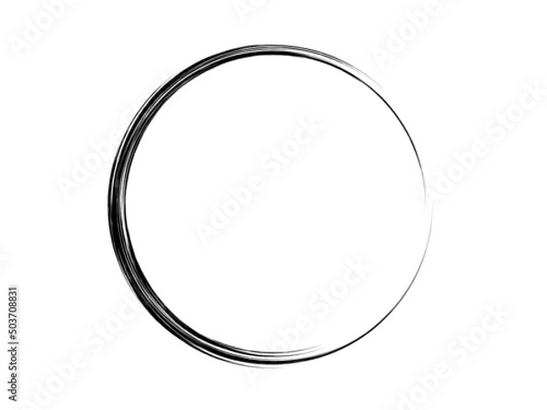 Fototapeta Grunge circle made of black paint using art brush.Grunge oval shape made for marking.