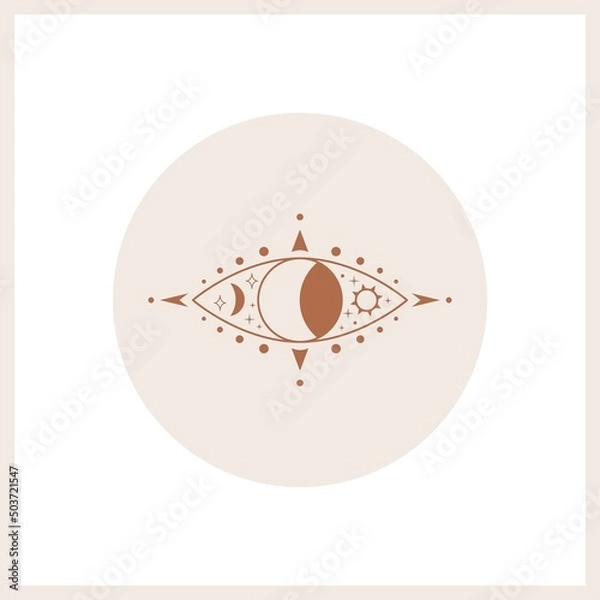 Fototapeta Abstract outline Eye. Simple, minimalistic linear art style. Trendy Vector illustration. Isolated round icon. Boho, esoteric, witchcraft, alchemy, mystic concept. Logo, avatar, poster, print template
