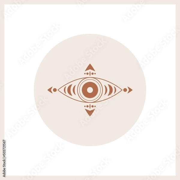 Fototapeta Abstract outline Eye. Simple, minimalistic linear art style. Trendy Vector illustration. Isolated round icon. Boho, esoteric, witchcraft, alchemy, mystic concept. Logo, avatar, poster, print template