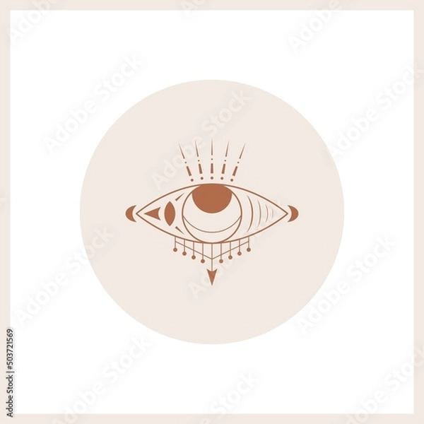 Fototapeta Abstract outline Eye. Simple, minimalistic linear art style. Trendy Vector illustration. Isolated round icon. Boho, esoteric, witchcraft, alchemy, mystic concept. Logo, avatar, poster, print template