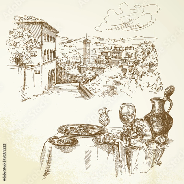 Obraz Tuscany, wine - hand drawn collection