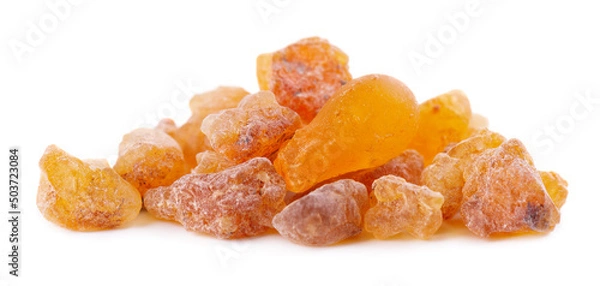 Obraz Frankincense resin isolated on white background. Pile of natural frankincense Olibanum. Incense.